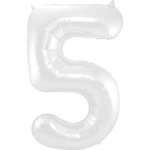 Folat - Folieballon Cijfer 5 Wit Metallic Mat - 86 cm