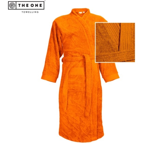 The One Towelling Badjas - Zachte kamerjas - Vocht absorberend - 100% Gekamd badstofkatoen - S/M - Oranje