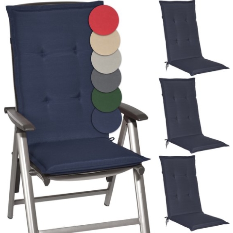 Beautissu Loft HL – Set van 4 Tuinkussens hoge Rug 120x50x6 cm Kussen Donkerblauw Tuinstoelkussens Zitkussen Tuinstoel
