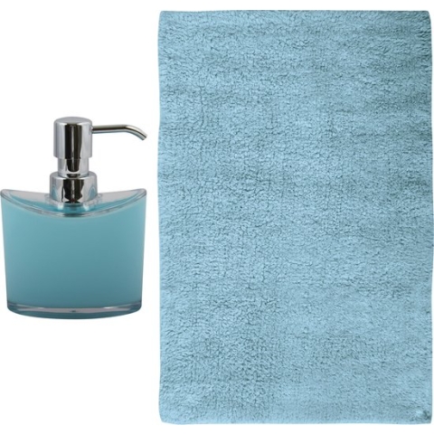 MSV badkamer droogloop mat/tapijt - Sienna - 40 x 60 cm - bijpassende kleur zeeppompje - lichtblauw