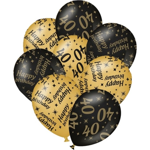 Verjaardag ballonnen - 40 jaar en happy birthday 24x stuks zwart/goud