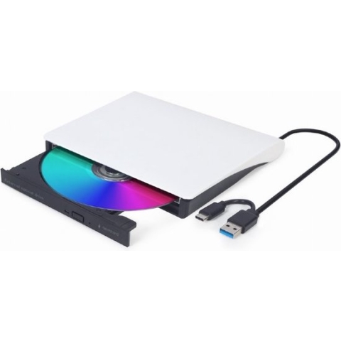 Gembird externe USB CD/DVD-Rom drive (lezen en branden) - USB-A/USB-C - USB3.0 / zwart/wit
