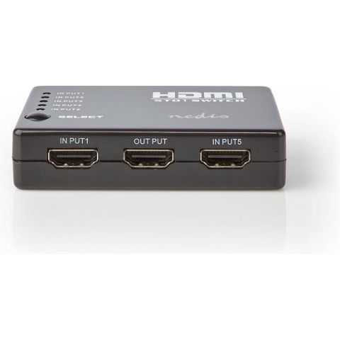 Nedis HDMI-Switch - 5-Poorts poort(en) - 5x HDMI Input - 1x HDMI Output - 1080p - 3.4 Gbps - ABS - Zwart