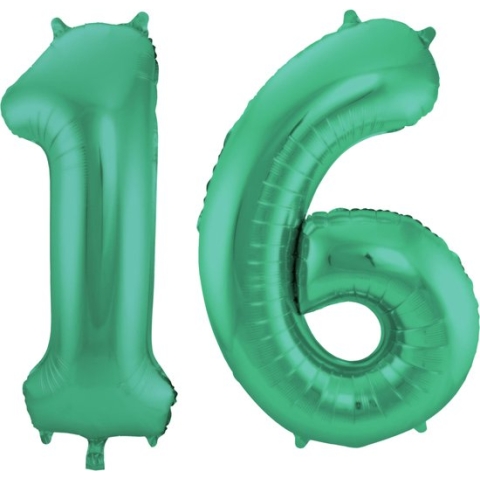 Folat Folie ballonnen - 16 jaar cijfer - glimmend groen - 86 cm - leeftijd feestartikelen