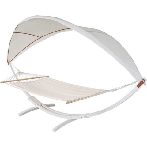 Cosmo Casa Luxe Hangmat - Stijlvol Comfort voor Balkon - Terras en Serre - Houten Frame - 200x140 cm Liggedeelte - Inclusief Beschermend Zonnedak - Wit