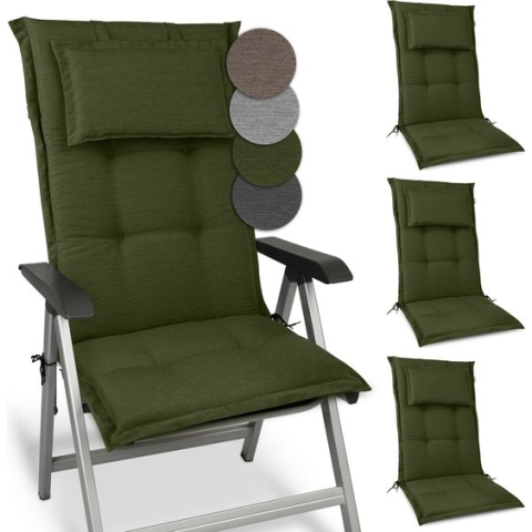 Beautissu HighLux HL – Set van 4 Tuinkussens Hoge Rug Kussen 120x52x7cm – Outdoor Zitkussen voor Tuinstoel Donkergroen