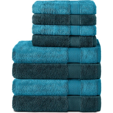 Komfortec Handdoekenset 4x badhanddoek 50x100 cm + 4x handdoek 70x140 cm - 100% Katoen - Turquoise&Petroleumblauw