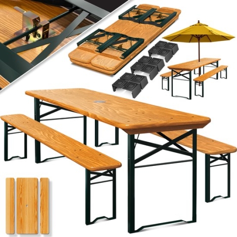 KESSER® Biertafel met banken opvouwbaar biertafelset 170 x 46 x 75cm | 2X bierbanken 1x biertafel | feesttent set biertafel bar tafel stoel set hout 12 delige vloerbeschermer set - 3-delige biertentset