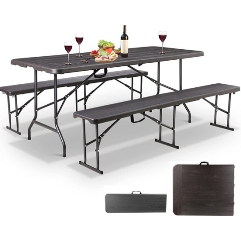 MaxxGarden Vouwtafel - inklapbare picknickset - met 2 zitbanken - zwart