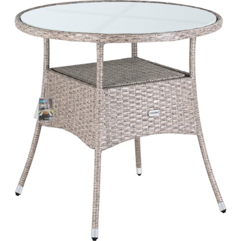 Casaria Polyrattan Bijzettafel 80cm Rond - 5mm Veiligheidsglas – Beige