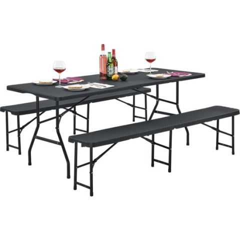 Biertafel / bierbank / bierset - Kunststof / Rotan - 3-delig - Zwart