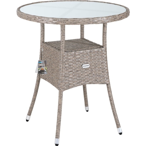 Casaria Polyrattan Bijzettafel 60cm Rond - 5mm Veiligheidsglas – Beige
