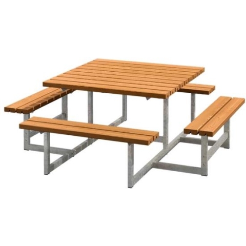 Picknicktafel vuren - Picknick vierkant gegrond teak 200 x 200 x 73 cm