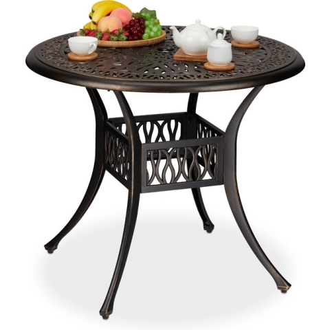 Relaxdays Tuintafel rond - balkontafel met parasolgat - koffietafel - bijzettafel tuin - zwart-brons