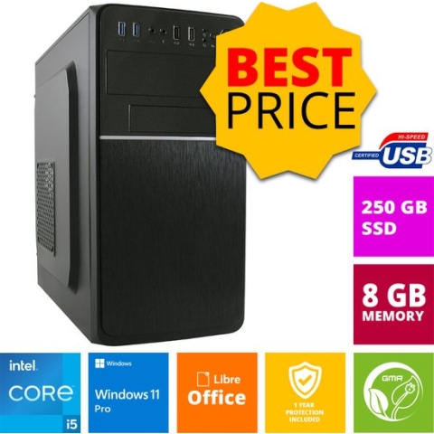 Intel Compleet PC | Intel Core i5 | 8 GB RAM | 250 GB SSD | Windows 11 Pro
