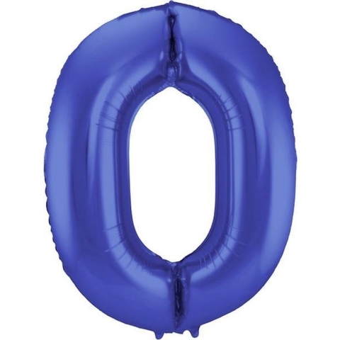 Folat - Folieballon Cijfer 0 Blauw Metallic Mat - 86 cm