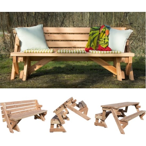 Inklapbare Picknicktafel - Bank en Picknicktafel 2 in 1 - 3 tot 6 personen - Douglas hout - GEEN schroefgaten in tafelblad - 4,5 cm hout dikte - compleet gemonteerd geleverd