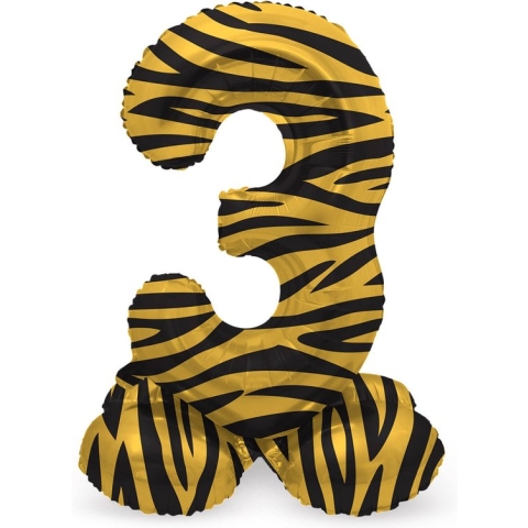 Folat - Staande folieballon Cijfer 3 Tiger Chic - 41 cm