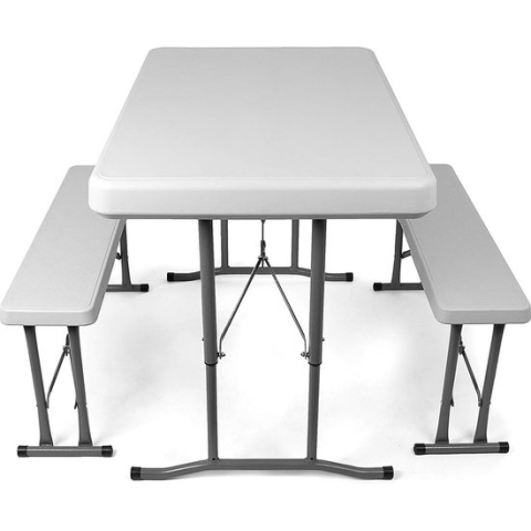 Picknicktafel - Biertafel met banken - Vouwtafel + 2 vouwbare zitbanken - wit - 105x62 cm
