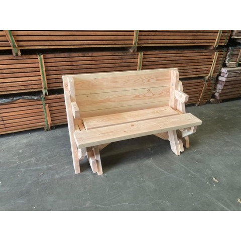 Inklapbare Picknicktafel - Model S - DICHT TAFELBLAD 4,5 cm GEEN SCHOEFGATEN in tafelblad - 2 tot 4 personen - Douglas hout - Bank en Tafel 2 in 1 - Compleet gemonteerd geleverd