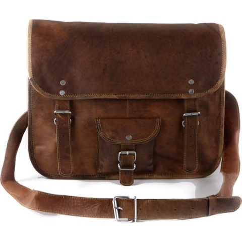 Laptoptas 15,4 inch “Toledo” - Messengertas – Cognac Bruin Echt Leer Businesstas - Handgemaakt - A4 formaat
