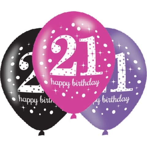Ballon Sparkling 21 zwart-roze-paars 6 stuks