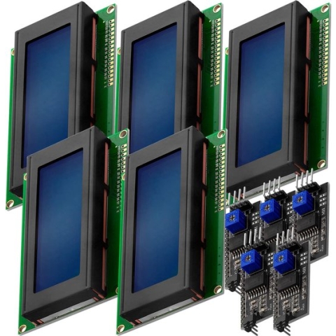 AZDelivery 5 x HD44780 2004 LCD Display Bundel 4x20 tekens met I2C interface compatibel met Arduino Inclusief E-Book!