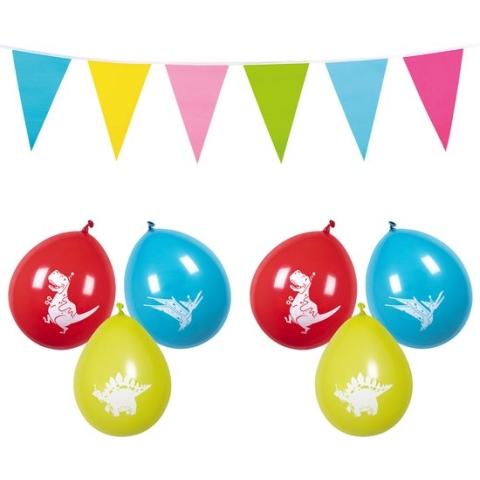 Boland Dino vlaggen en ballonnen set - 12 ballonnen - 10M vlaggenlijn - Universeel