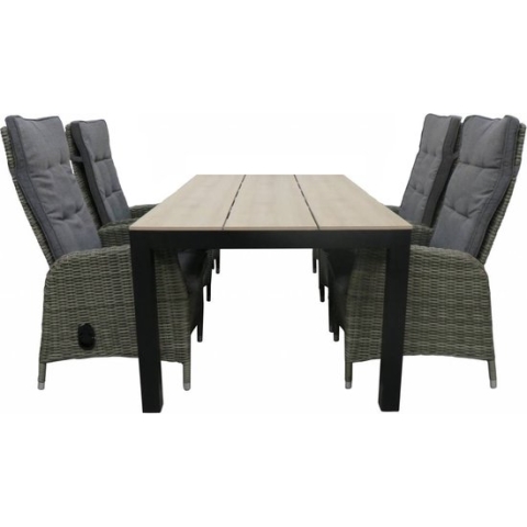 5-delige tuinset | 4 Kos verstelbare stoelen (AG) | 160 of 180cm Cyprus tuintafel (Wood)