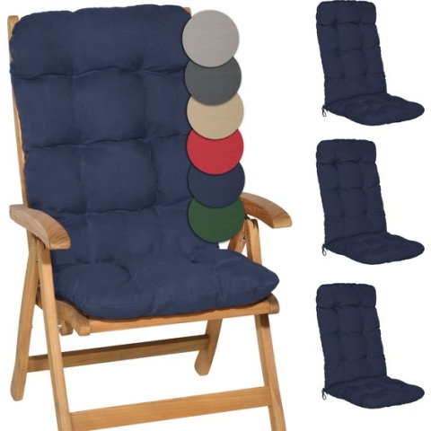 Beautissu Flair HL – Set van 4 Tuinstoelkussens Hoge Rug – 120x50 cm – Blauw – Tuinkussen in Matraskussen Kwaliteit