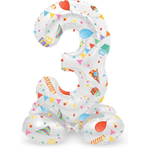 Folat - Staande folieballon Cijfer 3 Joyful Party - 41 cm