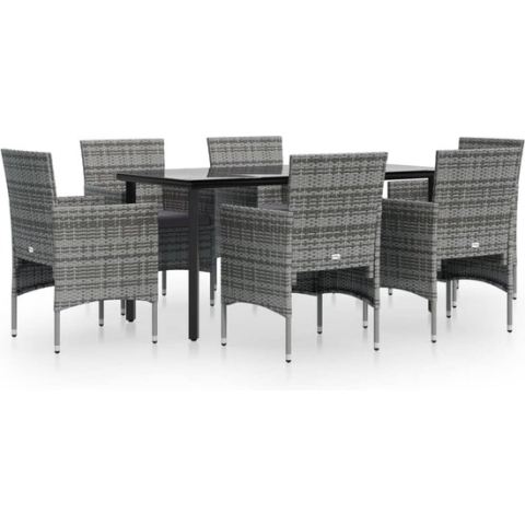 vidaXL-7-delige-Tuinset-met-kussens-grijs-en-zwart
