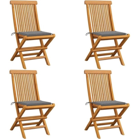 Medina Tuinstoelen 4 st met grijze kussens massief teakhout