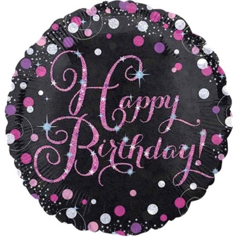 Amscan Folieballon Happy Birthday 45 Cm Helium Zwart/roze