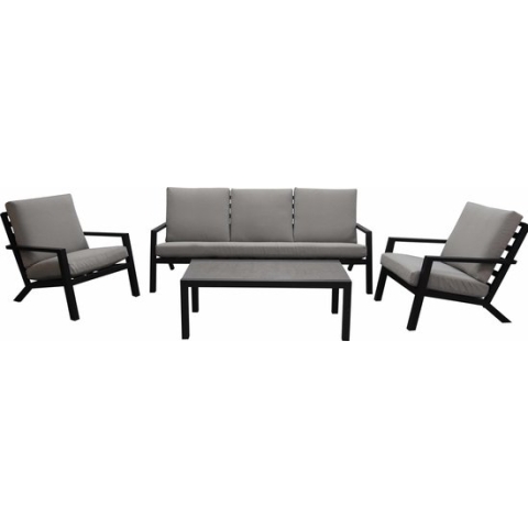 Stoel-bank Loungeset Bezano | met 3-persoonsbank | Matt Black/Off White | Aluminium