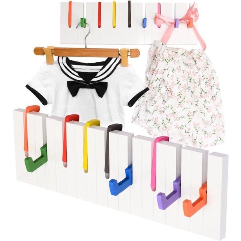 Decopatent® Wandkapstok hout - Piano Kinderkamer Kapstok - Met 9 ophang haken - Wand Kapstok - Garderoberek - Wit - 48 Cm Breed