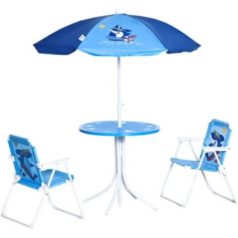 Kinder tuinset - Picknicktafel - Tuinset kinderen - Picknicktafel kinderen - Campingstoel kind - Parasol - Blauw