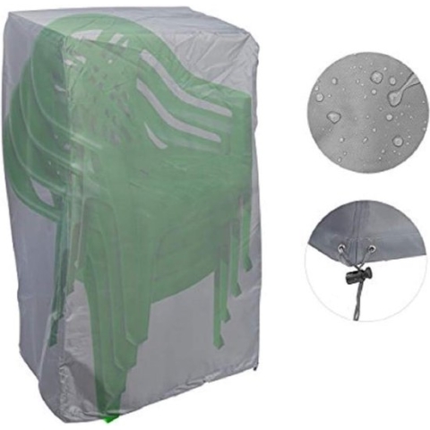 Beschermhoes voor stapelstoelen, afdekking voor tuinmeubelen, grijs, van polyester, afdekzeil voor tuinstoelen, outdoor