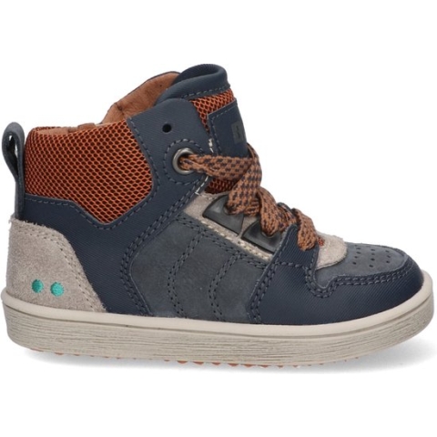 Bunnies JR 223750-529 Jongens Hoge Sneakers - Blauw/Oranje - Suède - Veters