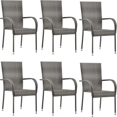 vidaXL-Tuinstoelen-stapelbaar-6-st-poly-rattan-grijs