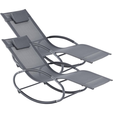 Ligstoel schommelstoel 153x63x80,5 cm donkergrijs set van 2