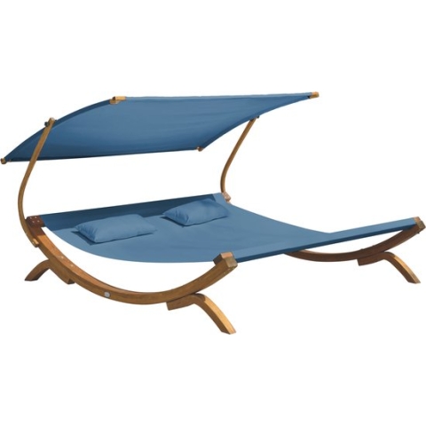 AXI Mallorca Tweepersoons ligbed met zonnescherm Blauw - FSC houten frame - max. 250 kg - voor 2 personen