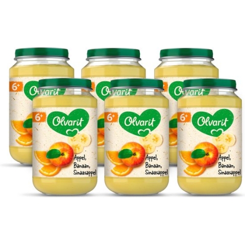 Olvarit Fruithapje 6+ Maanden - Appel Banaan Sinaasappel - 6 x 200g