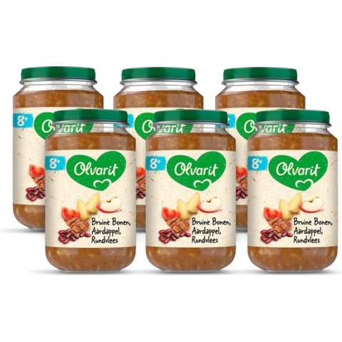 Olvarit Babymaaltijd 8+ Maanden – Bruine Bonen Aardappel Rundvlees – 6 x 200g