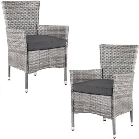 Casaria Polyrattan Tuinstoel - 2 Stuks Stapelbaar & Kussens - Grijs