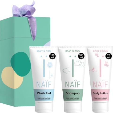 Naïf - Mini Shower Routine Geschenkset - 3 Douche producten - Baby's & Kinderen - met Natuurlijke Ingrediënten - Cadeauverpakking