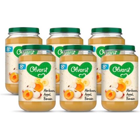 Olvarit Fruithapje 8+ Maanden – Abrikoos Appel Banaan - 6 x 200g