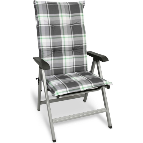 Beautissu tuinkussens hoge rug Sunny MK 120x50 cm mintgroen geruit - Comfortabele tuinstoel zitkussen