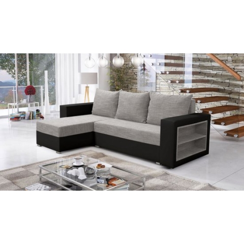 Hoekbank Alexandra met slaapfunctie en opbergruimte - zwart grijs - Hoeksalon met bed en opbergruimte - Universele lounge links of rechts - zitbanken promo zetelsenbedden