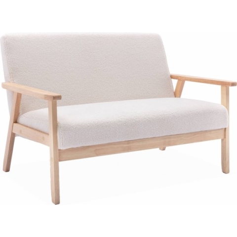 sweeek - Banquette canapé 2 places en bois et tissu bouclette, isak, l 114 x p 69,5 x h 73cm
